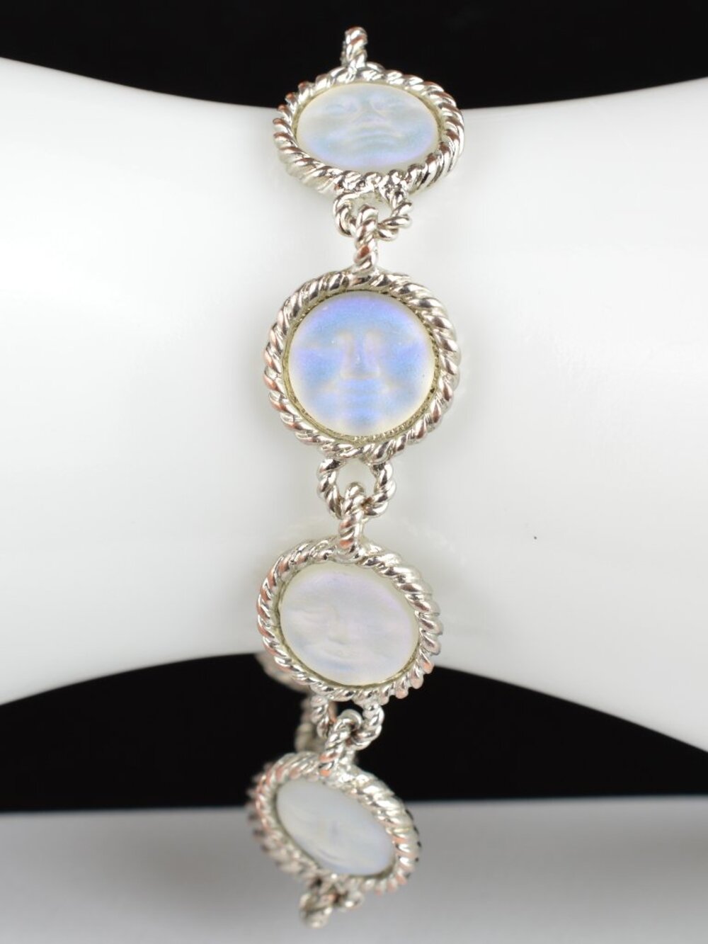Kirks Folly Seaview Moon Link Bracelet Sterling Silver Vintage Signed Moonstone